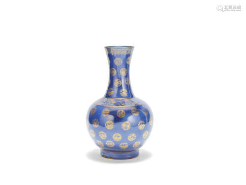 A gilt-decorated powder-blue glazed bottle vase Guangxu four-character mark, probably Republic Period