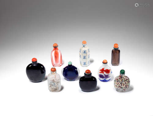A group of nine snuff bottles Late Qing Dynasty and later