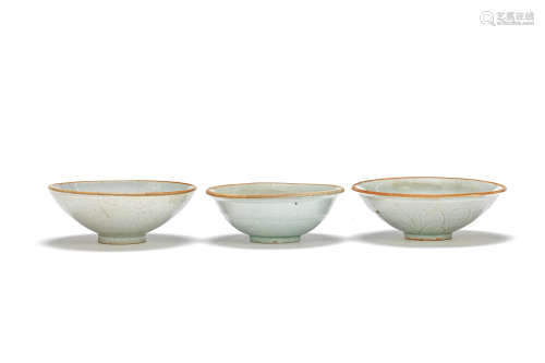 A group of three carved Qingbai bowls Song/Yuan Dynasty