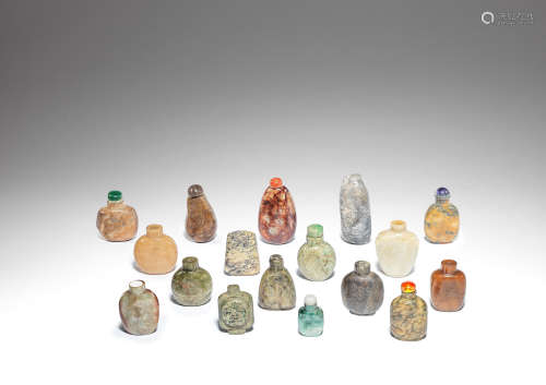 Seventeen hardstone snuff bottles Late Qing Dynasty