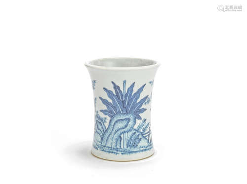 A blue and white flaring beaker vase Late Qing Dynasty