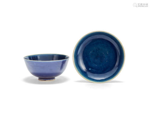 A blue glazed deep bowl and dish Circa 1645