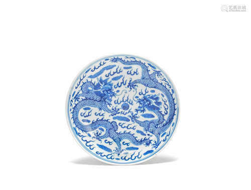 A blue and white 'dragon' saucer Guangxu six-character mark and of the period