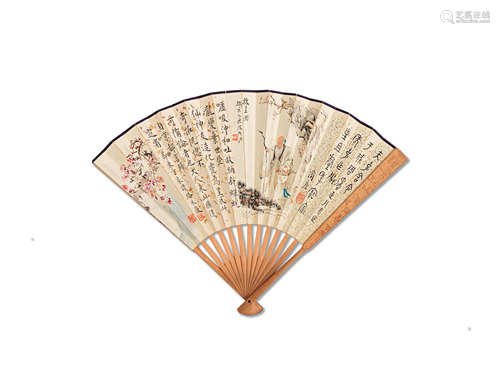 A painted fan Signed Gu Zikang, Dated cyclically to the Gengyin year, corresponding to 1950, and of the period