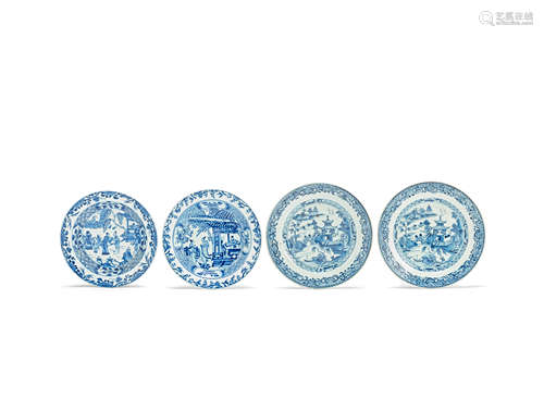 Four blue and white export dishes Kangxi and 18th century