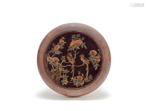 A painted lacquer and wicker 'birds and peonies' box and cover 18th century