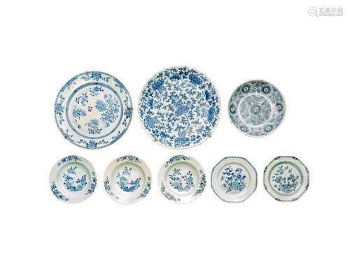 A group of blue and white export dishes 18th century and later