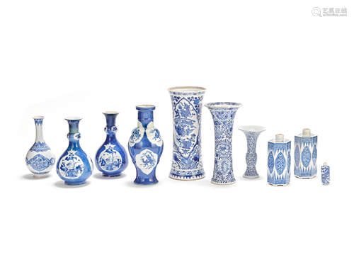 A varied collection of blue and white vases Kangxi to Late Qing Dynasty