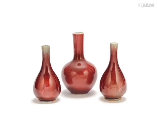 Three copper red glazed vases 19th century