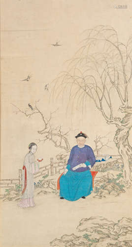A painting of a scholar and attendant 19th century