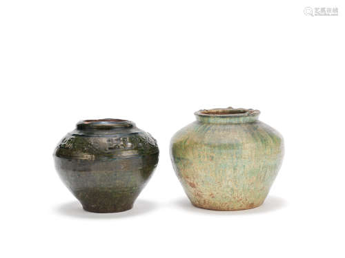 Two olive green glazed jars Han Dynasty