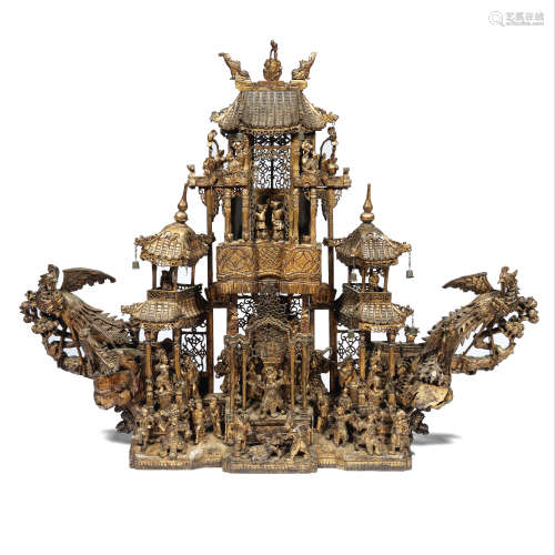 A large wood and gilt-lacquer model of a theatre stage Late Qing Dynasty