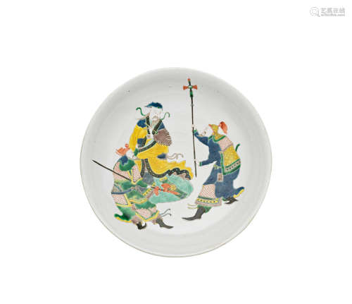 A large famille verte dish 19th/20th century