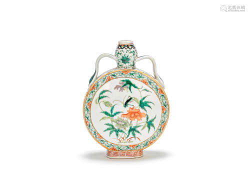 A famille verte 'flowers and insects' moonflask 19th century