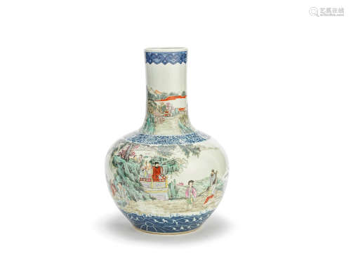 A famille rose bottle vase Underglaze blue Qianlong seal mark, Late Qing Dynasty/Republic Period