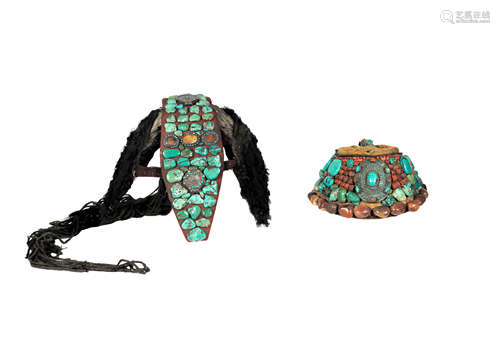 Two coral, turquoise and chalcedony-inset ritual headdresses Nepal, first half of the 20th century