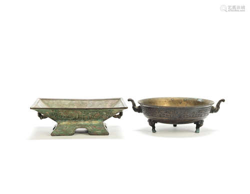 Two archaic style bronze vessels