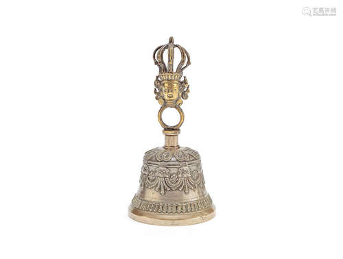 A gilt copper alloy and white brass ghanta 19th century