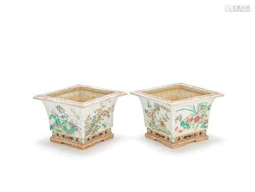 A pair of famille rose square form jardinières Qing Dynasty