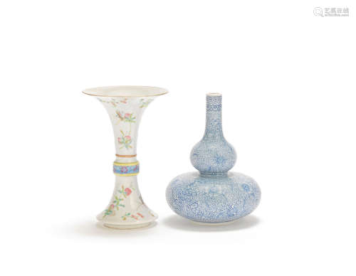A famille rose gu vase and a blue-enamelled double gourd vase Republic Period