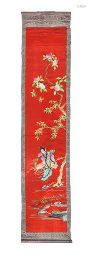A red silk embroidered scroll of Xiwangmu Late Qing Dynasty/Republic