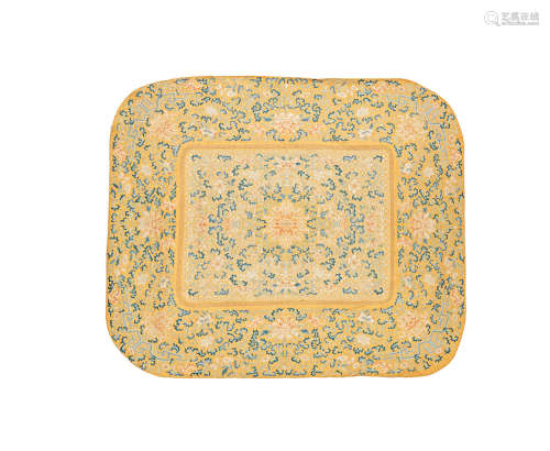 An Imperial yellow-ground embroidered silk kang cushion cover Qianlong