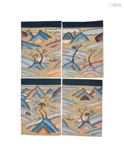 A set of four kesi 'landscape' panels, from a screen Circa 1900