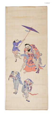 A kesi pictorial 'narrative scene' scroll Late Qing Dynasty