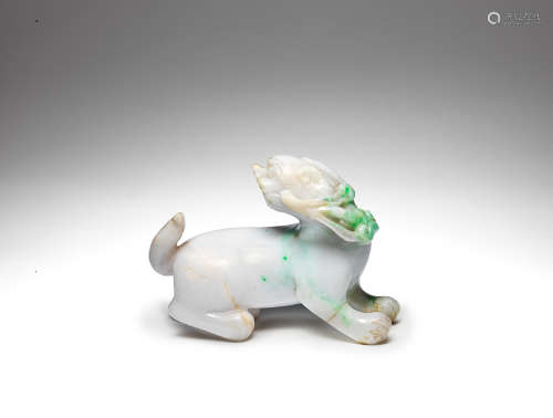 A jadeite carving of a horned mythical beast Late Qing Dynasty/Republic Period