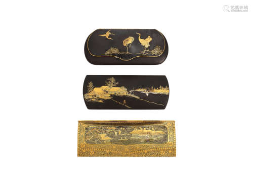 Two Komai iron inlaid cases and a Komai style case Meiji Period
