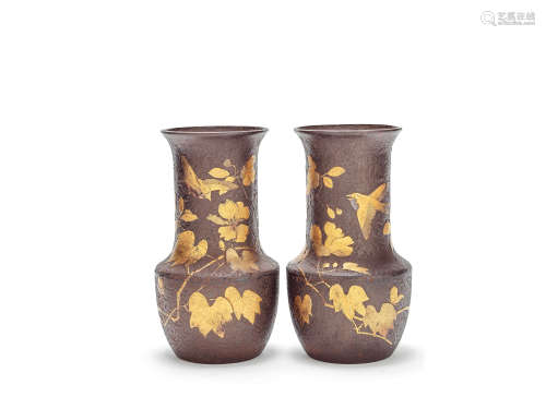 A pair of gilt-inlaid iron vases Meiji Period