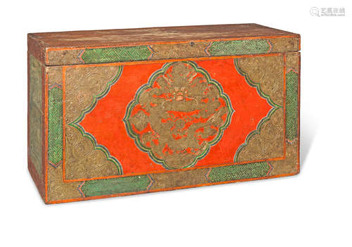 A painted wood 'dragon' storage chest Tibet, 19th century