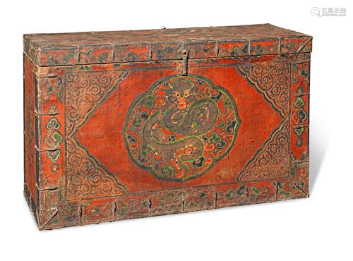 A painted wood 'dragon' storage chest Tibet, 17th/18th century