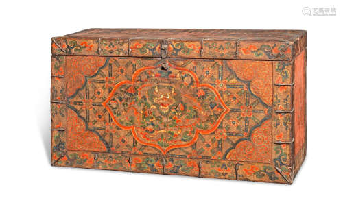 A painted wood 'dragon' storage chest Tibet, 18th century
