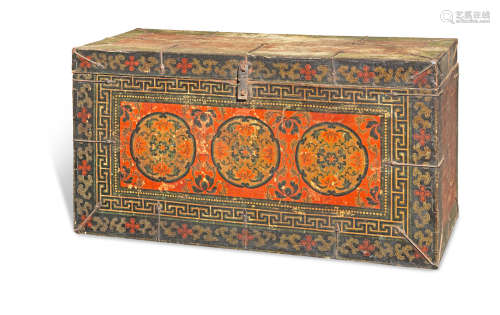 A painted wood 'floral brocade' storage chest Tibet, 18th century