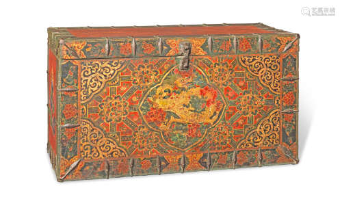 A painted wood 'dragon' storage box Tibet, 18th century