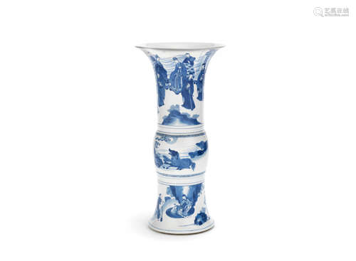 A blue and white beaker vase, gu Kangxi