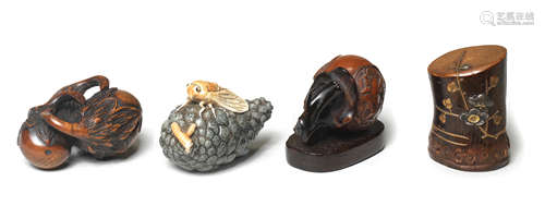 Four netsuke of various materials 19th century