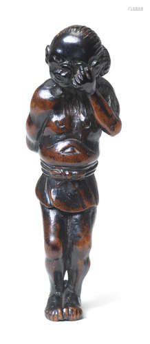 A wood netsuke of a coral fisherman By Miwa, Edo, late 18th century