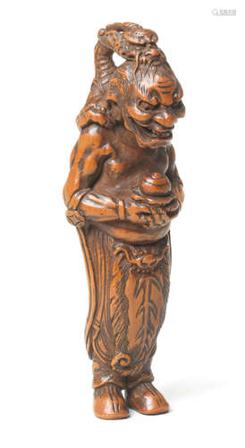 A wood netsuke of Ryujin By Tametaka, Nagoya, 18th century