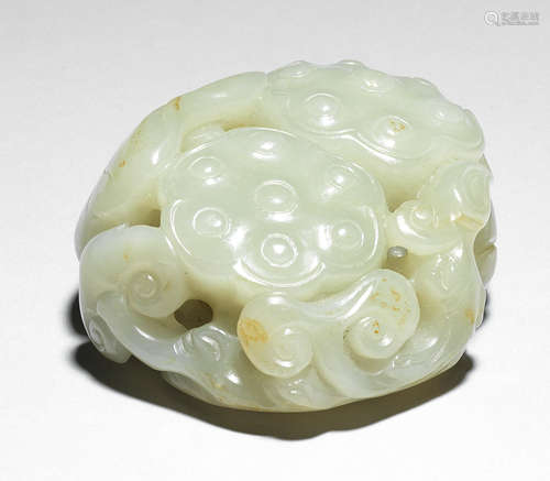 A pale green and russet jade 'lotus and lingzhi' carving 17th/18th century