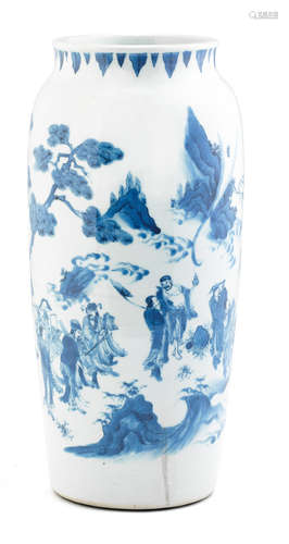 A very rare blue and white 'Immortals' sleeve vase Chongzhen