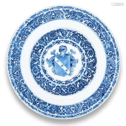 A very rare blue and white armorial 'Ginori' dish Circa 1698