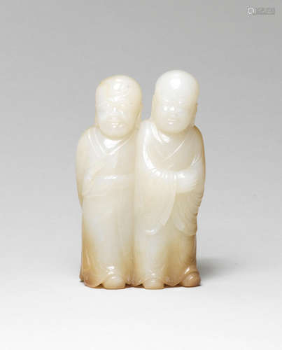 A white and russet jade carving of two Luohans Qing Dynasty