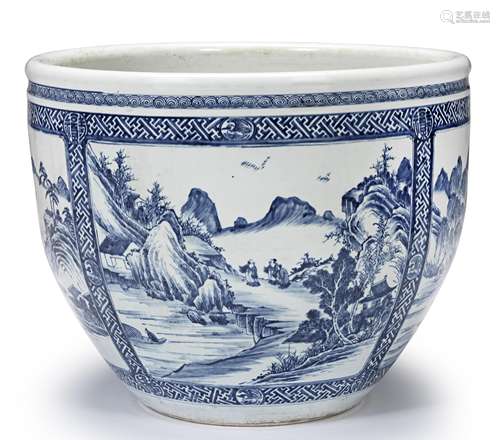 A rare massive blue and white fish bowl Late Kangxi/Yongzheng