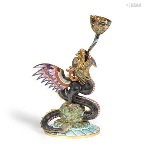 A cloisonné enamel 'dragon' incense stick-holder Late Qing Dynasty