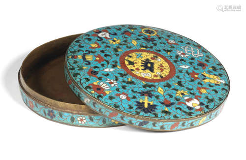 A cloisonné enamel 'bajixiang' box and cover Late Ming Dynasty