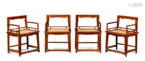 A rare set of four huanghuali armchairs, meiguiyi 18th/19th century