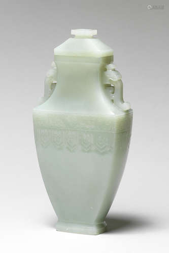 A very fine pale green jade vase and cover 18th/19th century