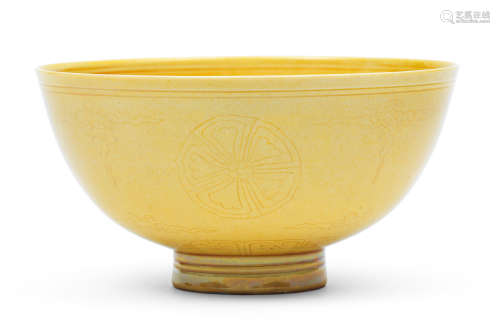 A rare yellow-glazed incised bowl Kangxi six-character mark and of the period